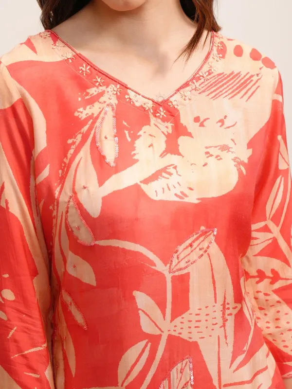 Vishudh Women Peach Printed Kurta With Dhoti Pant