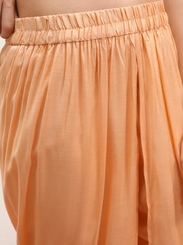 Vishudh Women Peach Printed Kurta With Dhoti Pant