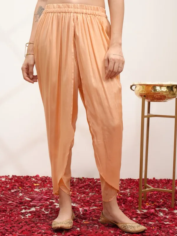 Vishudh Women Peach Printed Kurta With Dhoti Pant