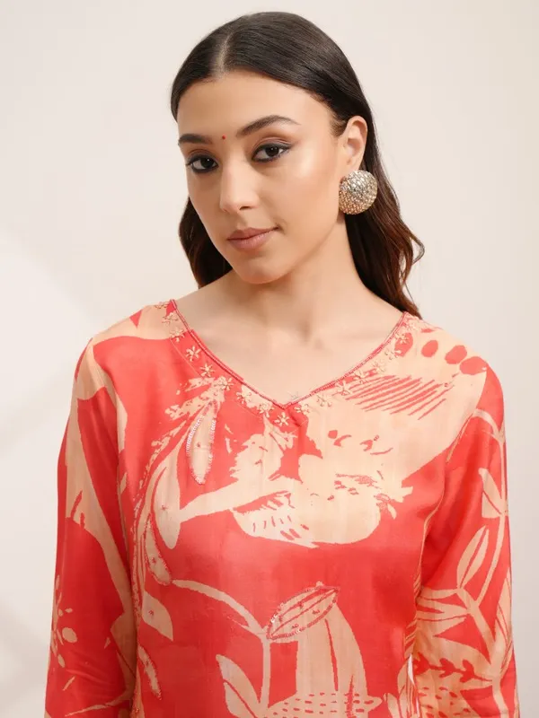 Vishudh Women Peach Printed Kurta With Dhoti Pant