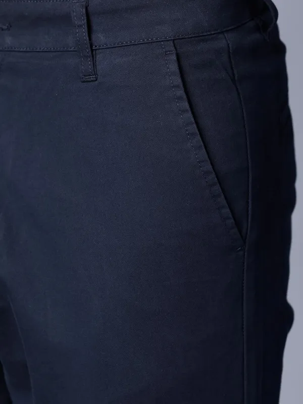  Highlander Men Navy Blue Tapered Fit Solid Casual Trousers