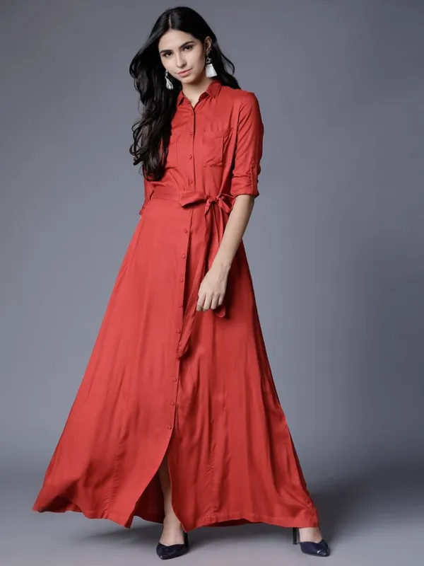  Tokyo Talkies Women Red Solid Maxi Dresses