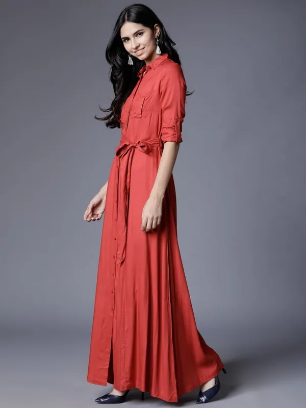  Tokyo Talkies Women Red Solid Maxi Dresses