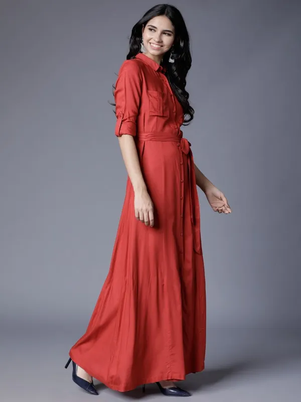  Tokyo Talkies Women Red Solid Maxi Dresses