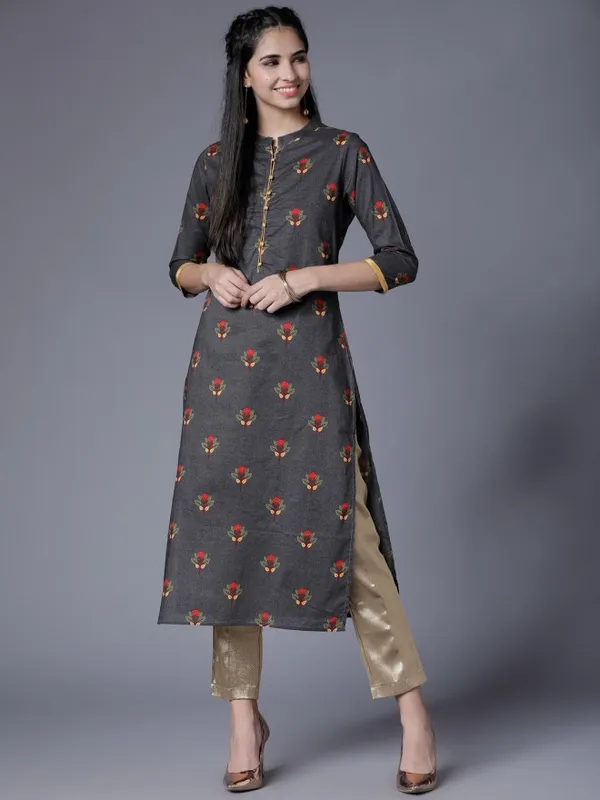  Vishudh Women Black Printed Straight Kurtas