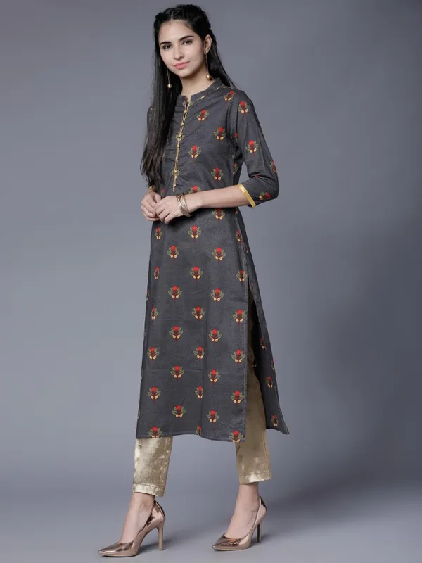  Vishudh Women Black Printed Straight Kurtas