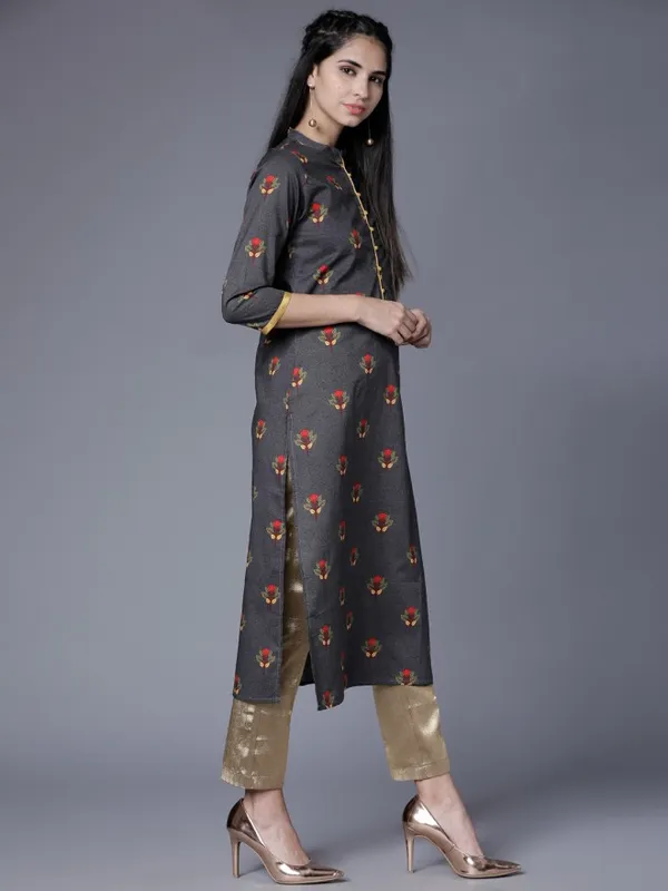  Vishudh Women Black Printed Straight Kurtas