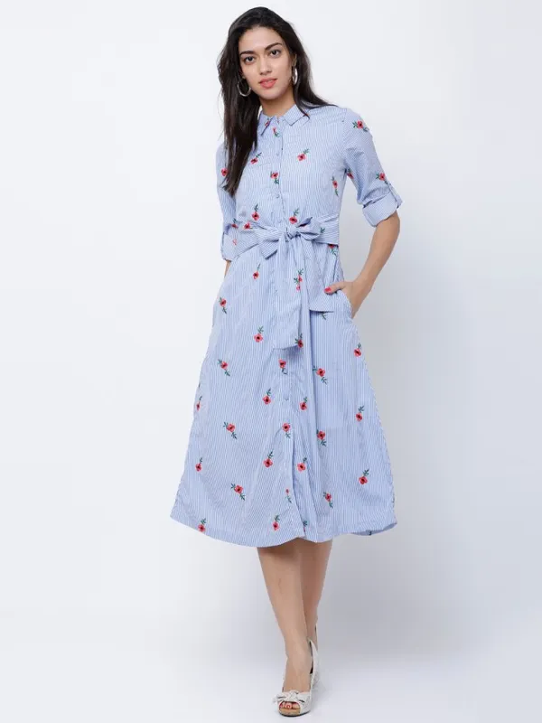  Tokyo Talkies Women Blue Printed Shirt Dresses