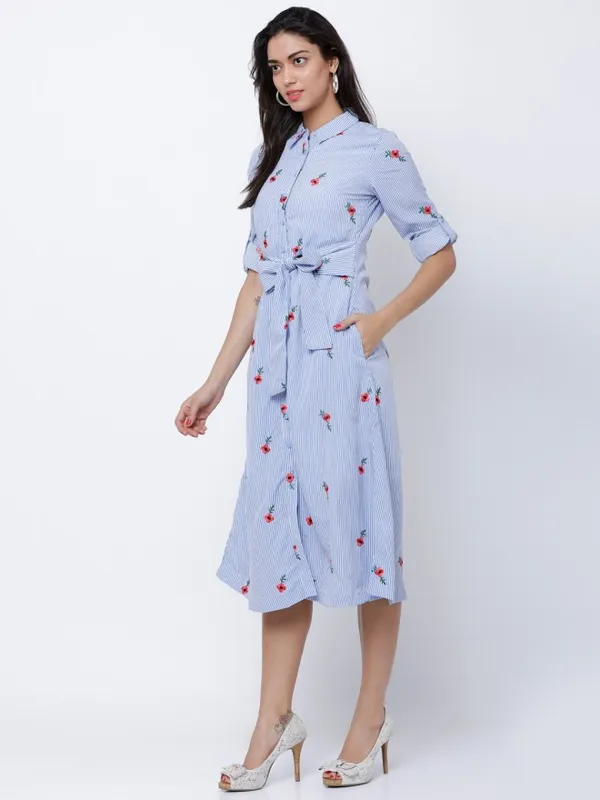  Tokyo Talkies Women Blue Printed Shirt Dresses