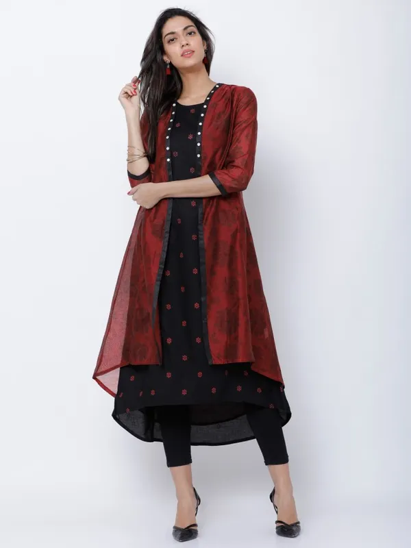  Vishudh Women Black Printed A-Line Kurtas