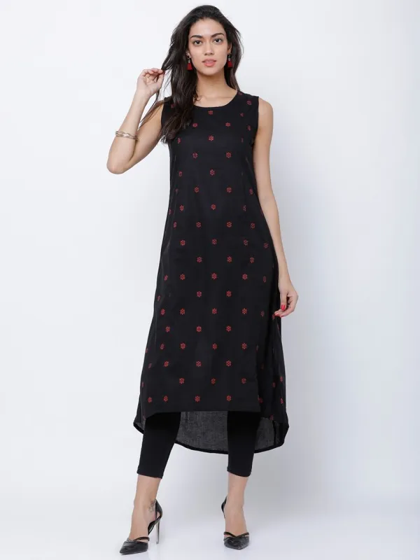  Vishudh Women Black Printed A-Line Kurtas