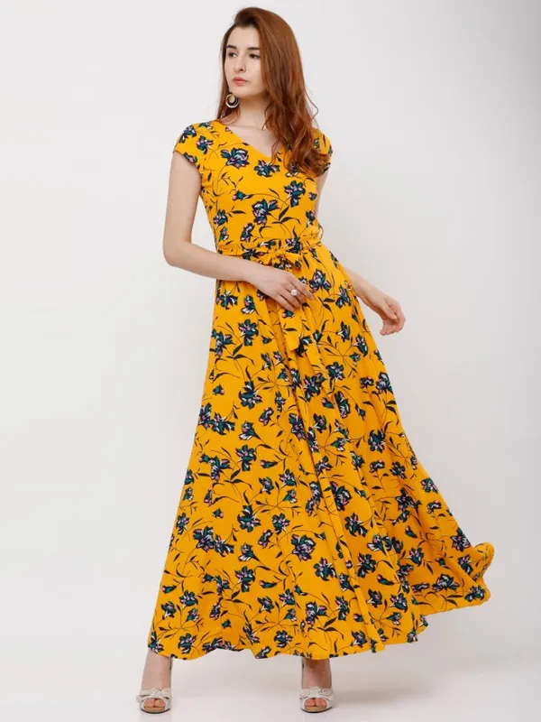  Tokyo Talkies Women Yellow Printed Maxi Dresses