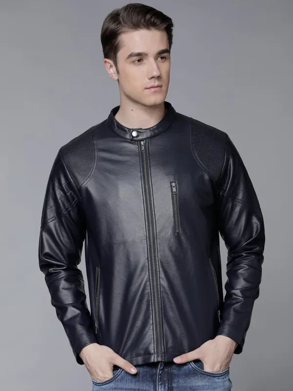 Navy Blue Biker Jacket