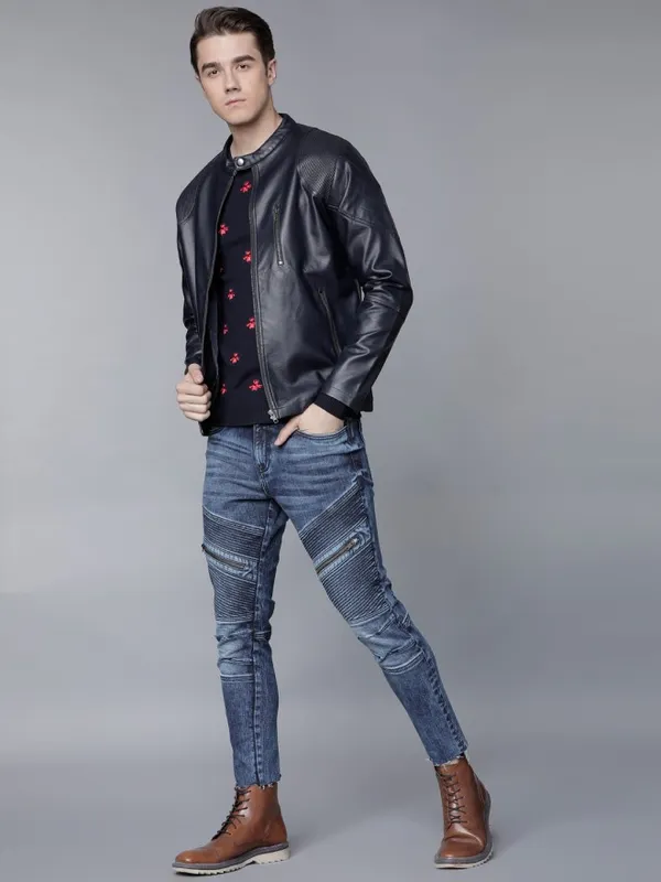Navy Blue Biker Jacket