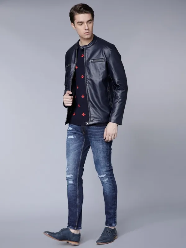 Navy Blue Biker Jacket