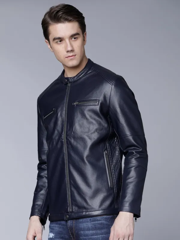 Navy Blue Biker Jacket