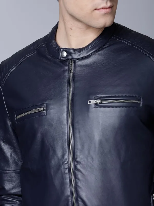 Navy Blue Biker Jacket