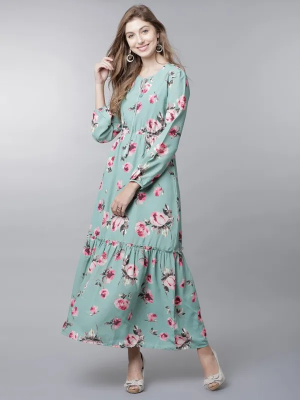  Tokyo Talkies Women Green Printed Maxi Dresses
