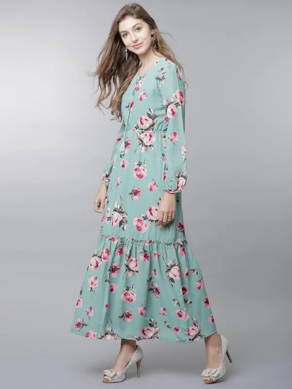  Tokyo Talkies Women Green Printed Maxi Dresses