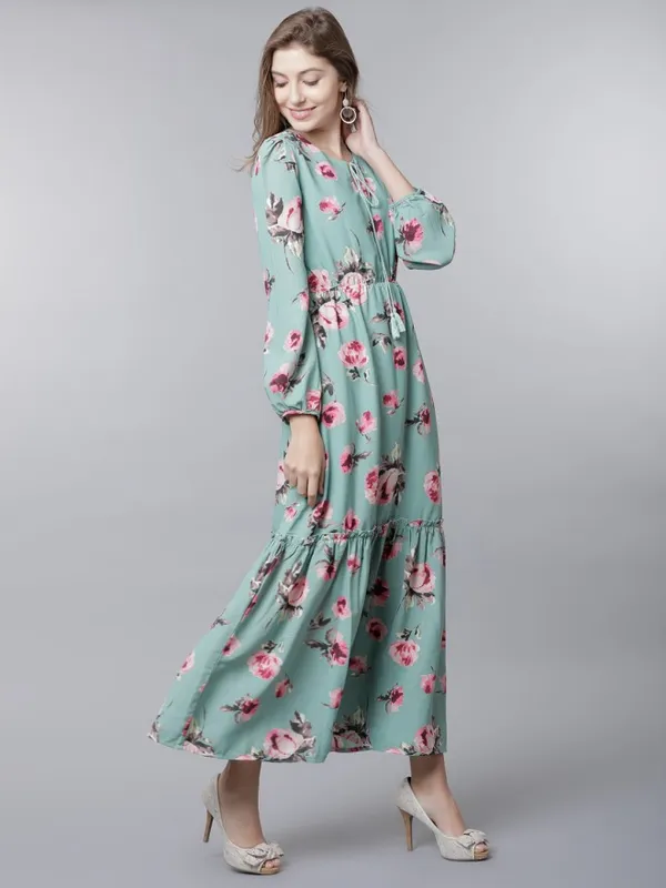  Tokyo Talkies Women Green Printed Maxi Dresses