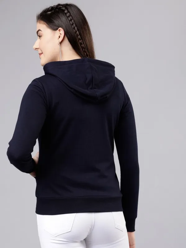  Tokyo Talkies Women Navy Blue Solid Front-Open Sweatshirts