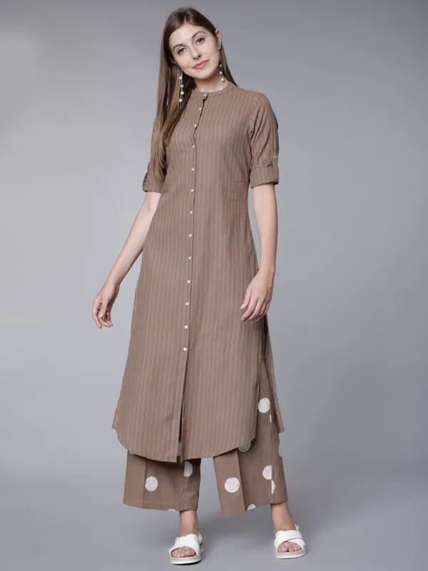  Vishudh Women Brown Striped Kurta Sets