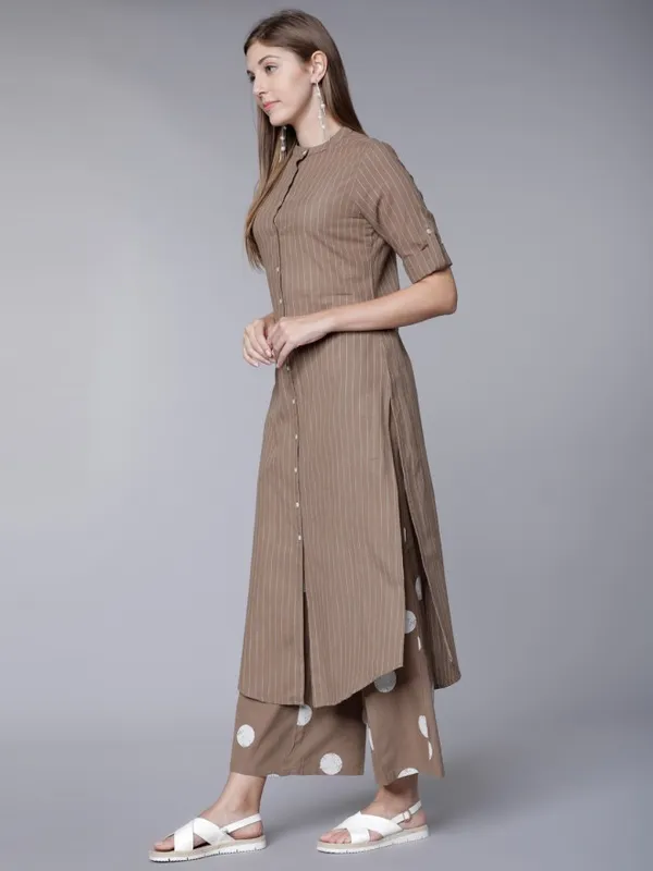  Vishudh Women Brown Striped Kurta Sets