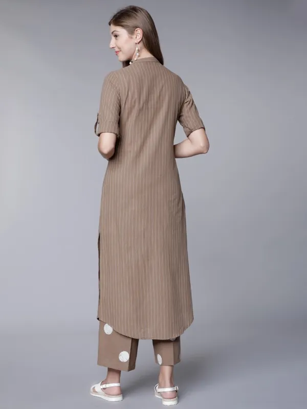  Vishudh Women Brown Striped Kurta Sets