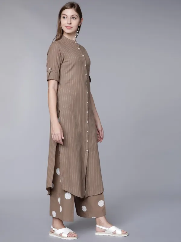  Vishudh Women Brown Striped Kurta Sets