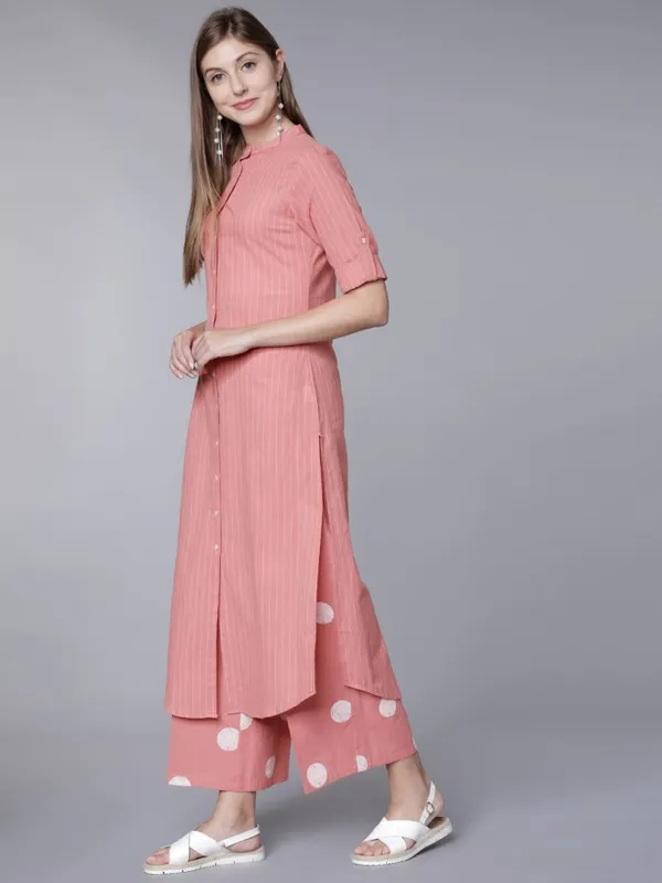  Vishudh Women Pink Striped Kurta Sets