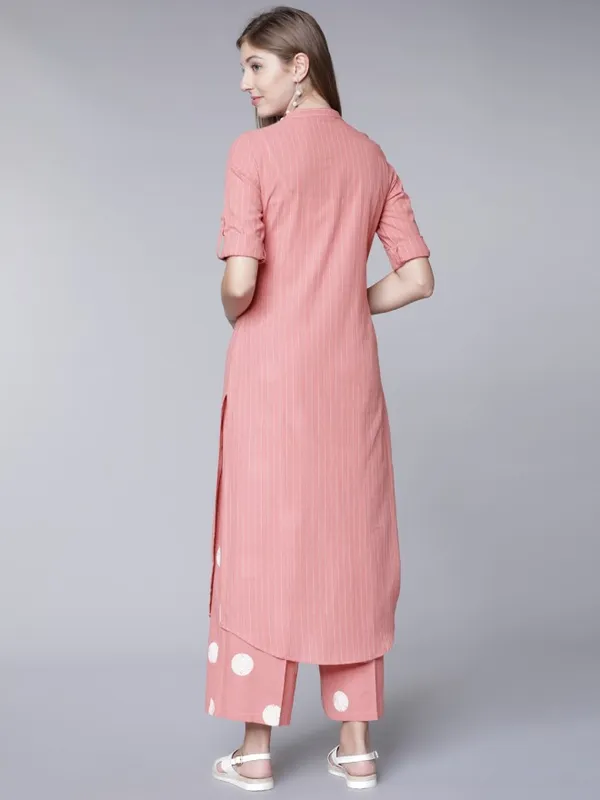  Vishudh Women Pink Striped Kurta Sets