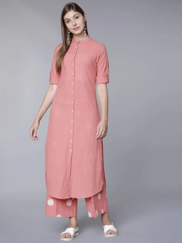  Vishudh Women Pink Striped Kurta Sets