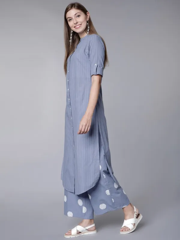  Vishudh Women Blue Striped Kurta Sets