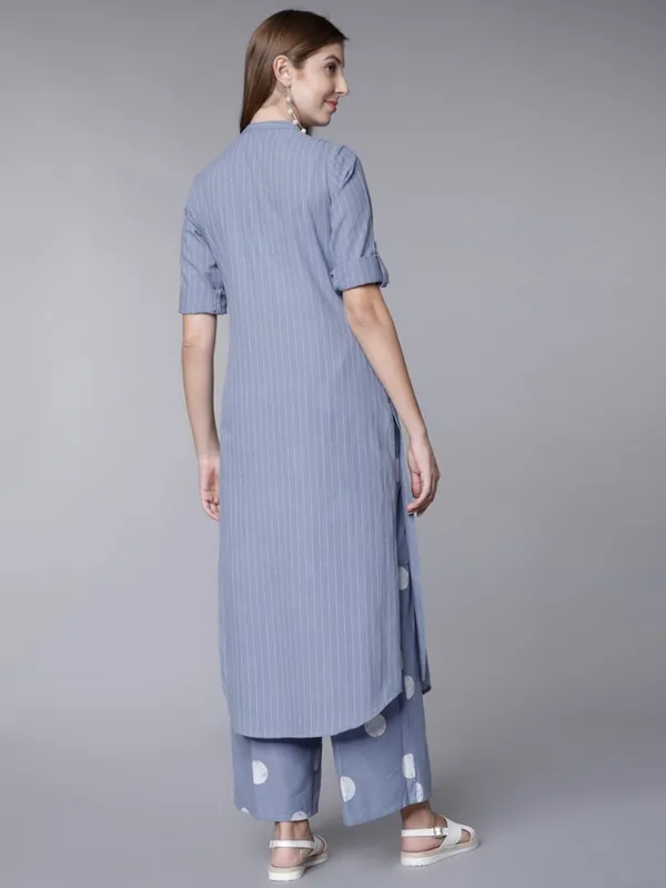  Vishudh Women Blue Striped Kurta Sets