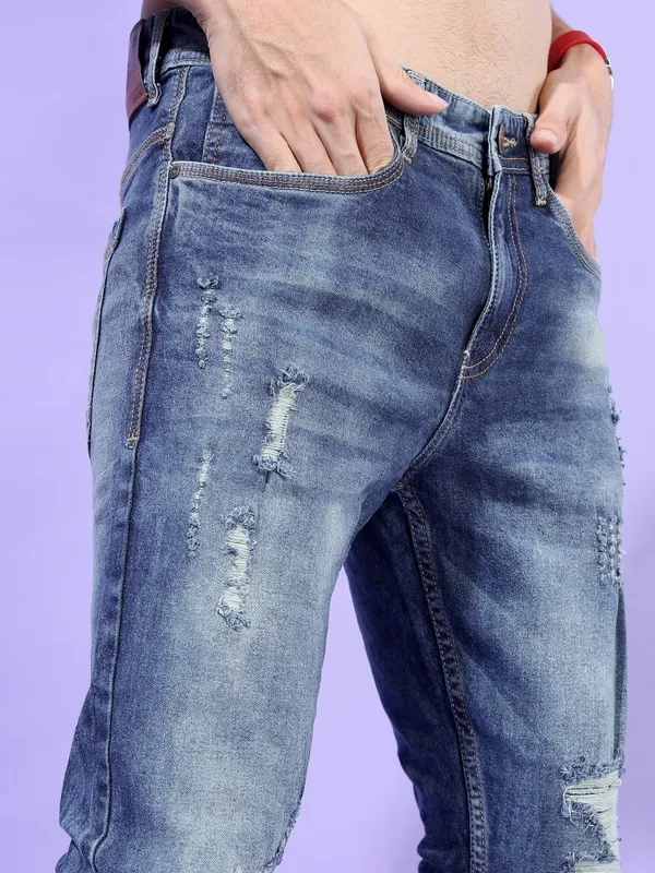  Locomotive Men Blue Slim Fit Highly Distressed Jeans