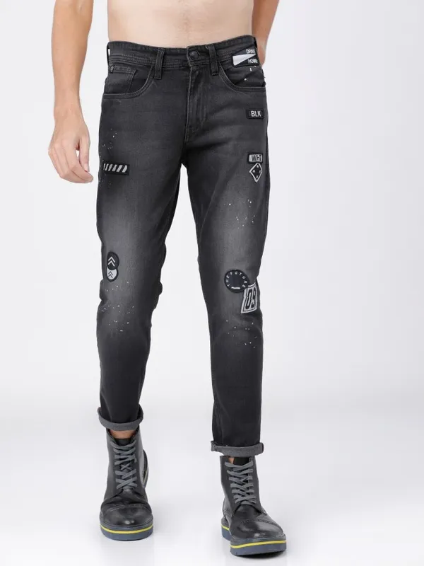  Locomotive Men Black Tapered Fit Clean Look Jeans