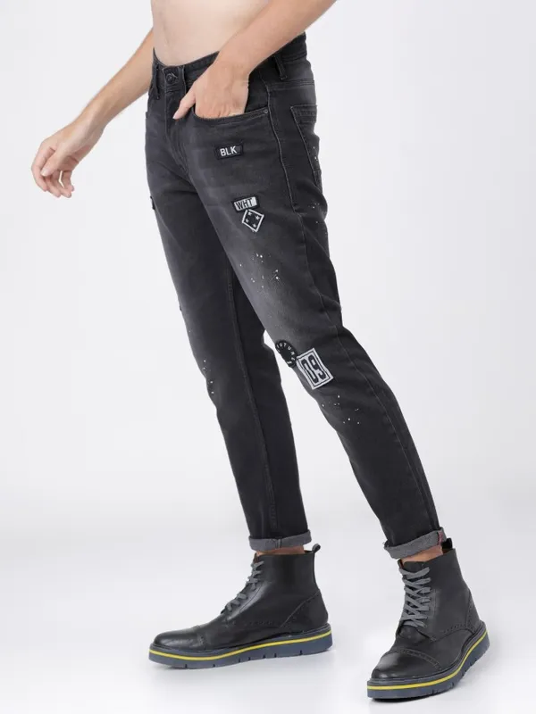  Locomotive Men Black Tapered Fit Clean Look Jeans