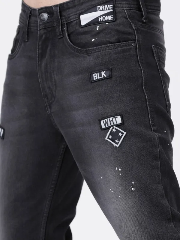  Locomotive Men Black Tapered Fit Clean Look Jeans