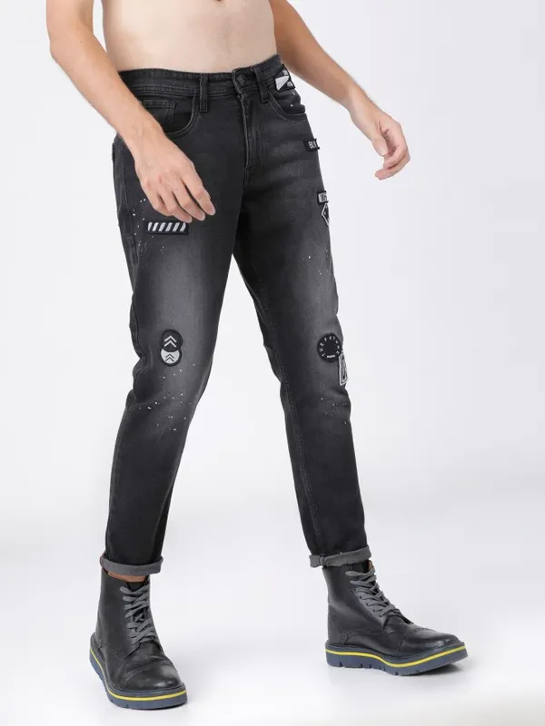  Locomotive Men Black Tapered Fit Clean Look Jeans