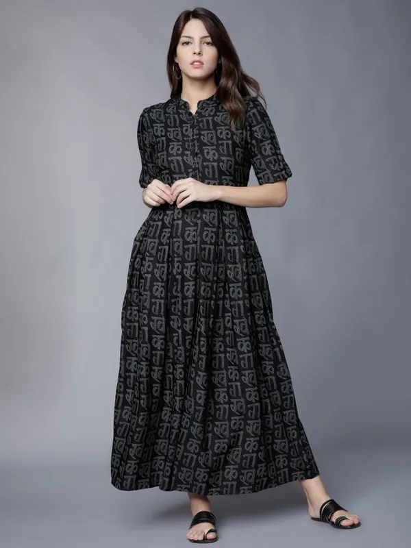  Vishudh Women Black Printed Maxi Ethnic Dresses