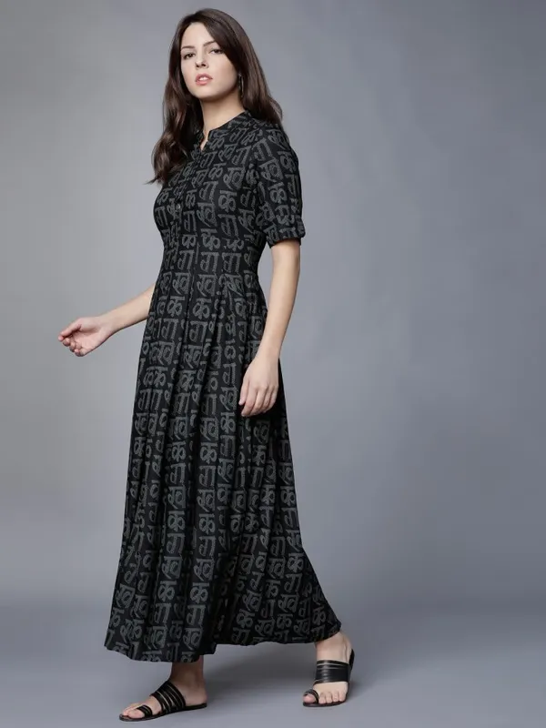  Vishudh Women Black Printed Maxi Ethnic Dresses