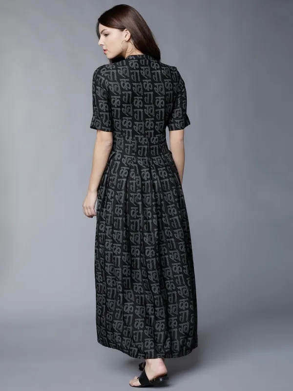  Vishudh Women Black Printed Maxi Ethnic Dresses