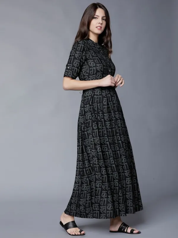  Vishudh Women Black Printed Maxi Ethnic Dresses