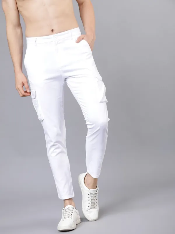  Highlander Men White Slim Fit Solid Casual Trousers