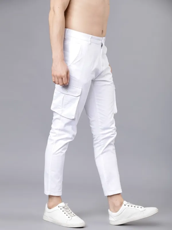  Highlander Men White Slim Fit Solid Casual Trousers