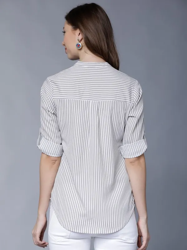  Tokyo Talkies Women Grey Striped Regular Tops