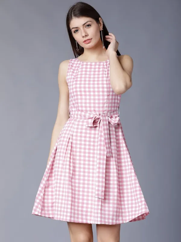  Tokyo Talkies Women White Checked Fit And Flare Dresses