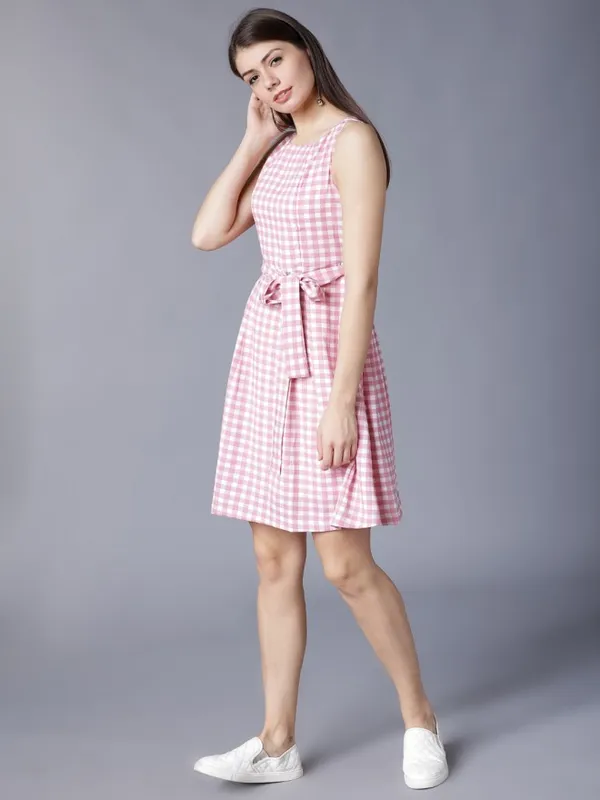  Tokyo Talkies Women White Checked Fit And Flare Dresses