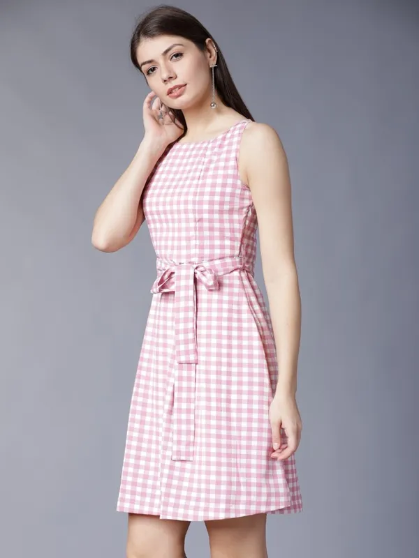  Tokyo Talkies Women White Checked Fit And Flare Dresses