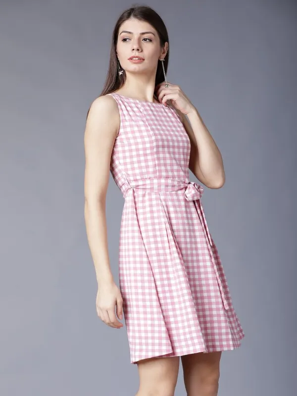  Tokyo Talkies Women White Checked Fit And Flare Dresses